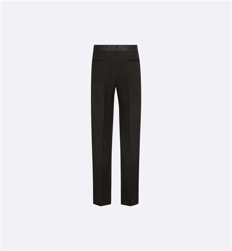 Pantalon à ceinture Dior Oblique Sergé de laine noire 